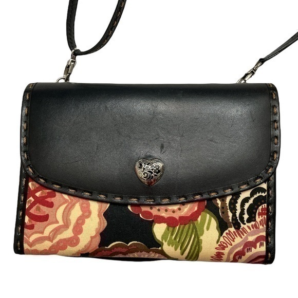 Brighton Leather Fabric Floral Crossbody Organizer Bag